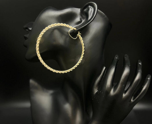 10k Real Yellow Gold Rope Chain Hoop Earrings, 3mm Rope Chain Hoop Earring, Shinny Gold 10k Hoop Earrings, 10k Diamond Cut Twisted Earring