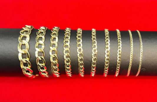 10k Yellow Gold 2.2mm - 11mm Cuban Curb Chain Bracelet, Real 10K Gold Bracelet, Men and Women,10k Real Gold Bracelet,Cuban Cuban Bracelet