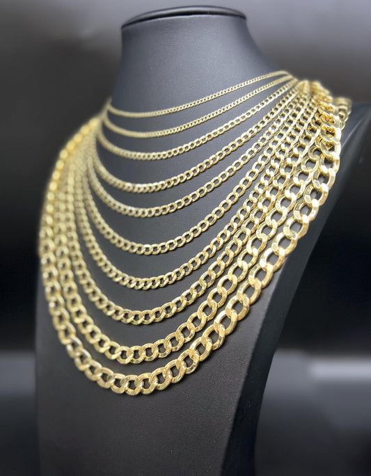 10K Real Yellow Gold Cuban Curb Link Chain, 10k 2.2mm - 11mm Cuban Curb Chain,10k Real Gold Chain Men and Women, 10k Gold Chain Necklace