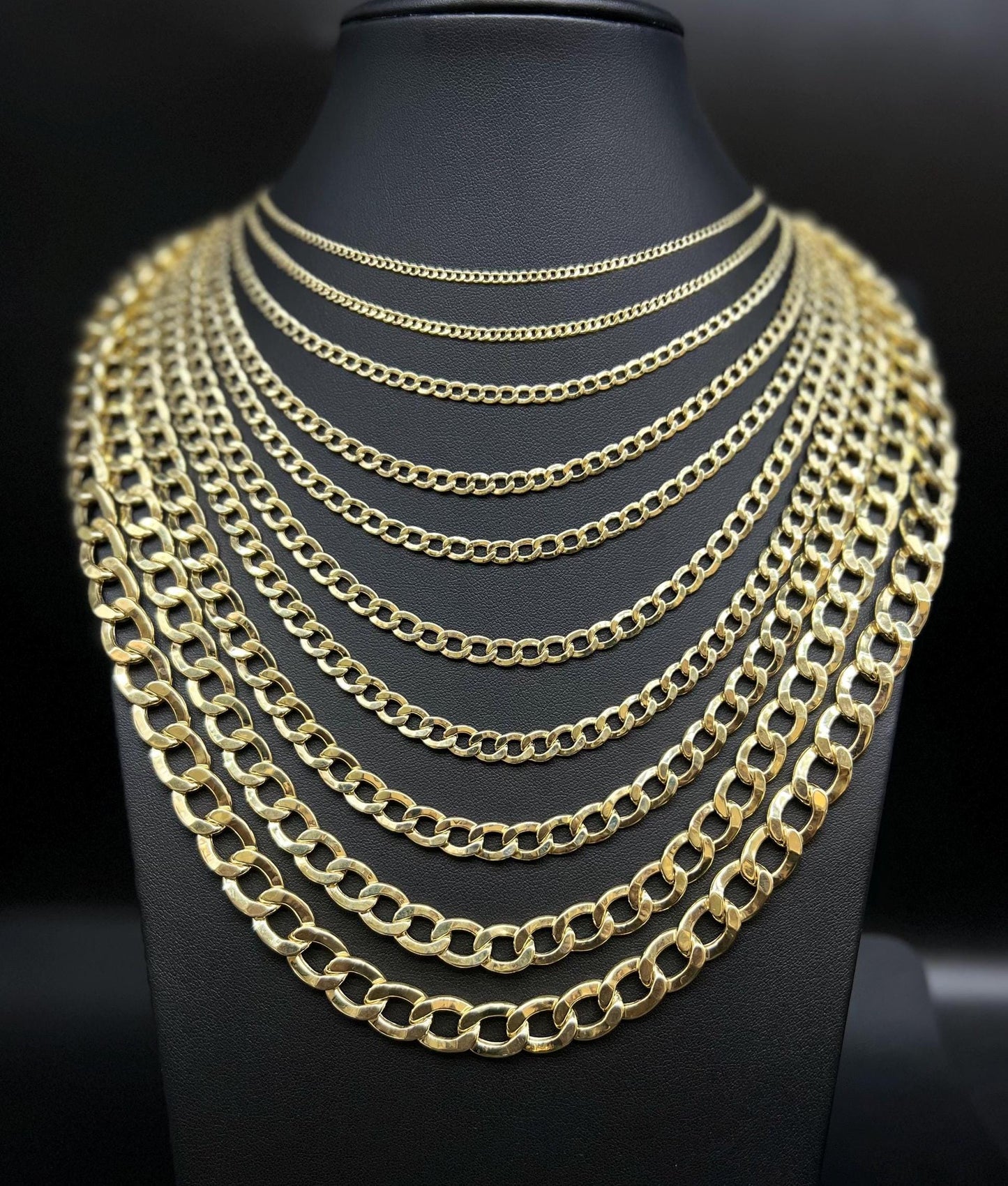 10K Real Yellow Gold Cuban Curb Link Chain, 10k 2.2mm - 11mm  Cuban Curb Chain,10k Real Gold Chain Men and Women, 10k Gold Chain Necklace