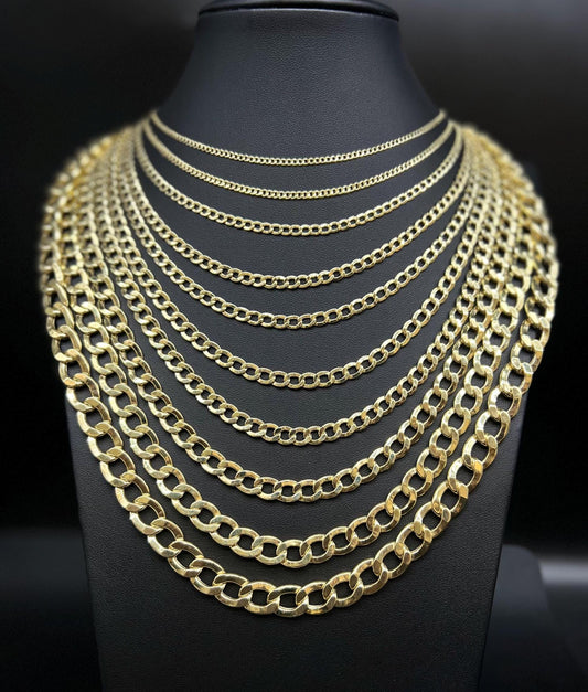 10K Real Yellow Gold Cuban Curb Link Chain, 10k 2.2mm - 11mm Cuban Curb Chain,10k Real Gold Chain Men and Women, 10k Gold Chain Necklace