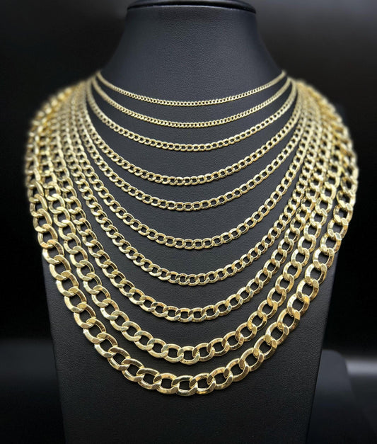 10K Real Yellow Gold Cuban Curb Link Chain, 10k 2.2mm - 11mm Cuban Curb Chain,10k Real Gold Chain Men and Women, 10k Gold Chain Necklace