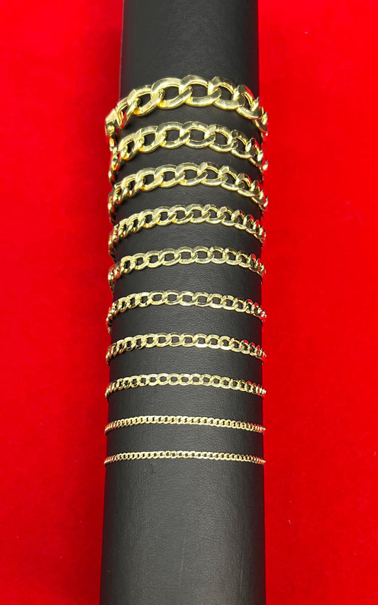 10k Yellow Gold 2.2mm - 11mm Cuban Curb Chain Bracelet, Real 10K Gold Bracelet, Men and Women,10k Real Gold Bracelet,Cuban Cuban Bracelet