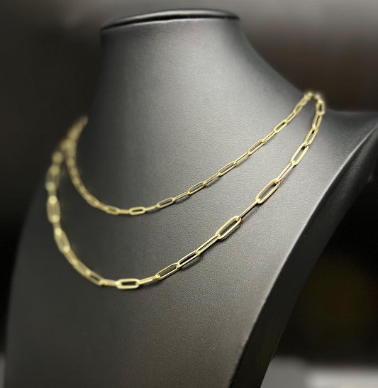 10K Real Yellow Gold Paperclip Chain Necklace and Bracelet,10k 2.3mm, 3mm, 4.5mm Real Gold, 10k Gold Paperclips Chain,10K Fancy Paperclips