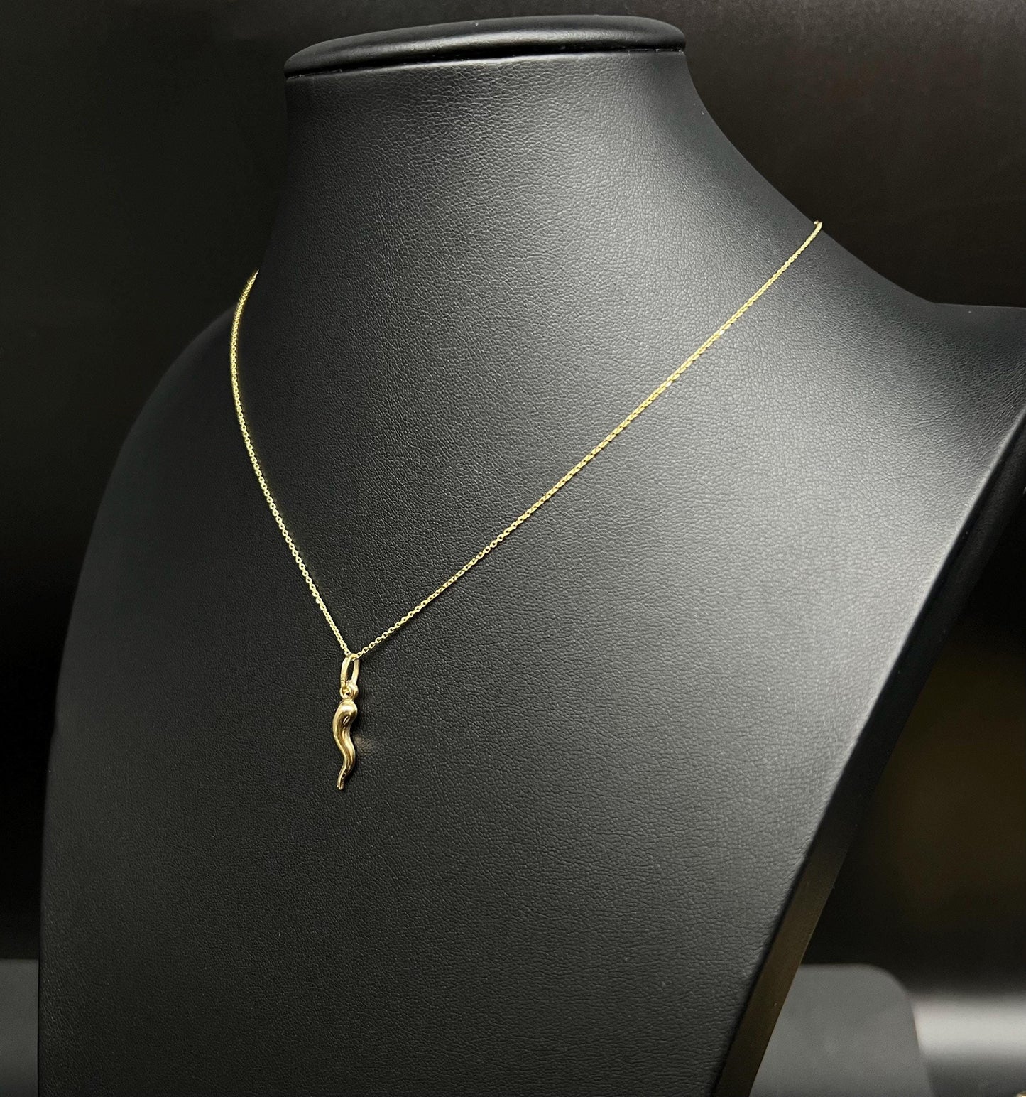 14k Real Gold Italian Horn Pendant Necklace, with 14k Solid Gold 1mm Cable  Chain, Horn Pendant, Real Gold Italian Horn Pendant