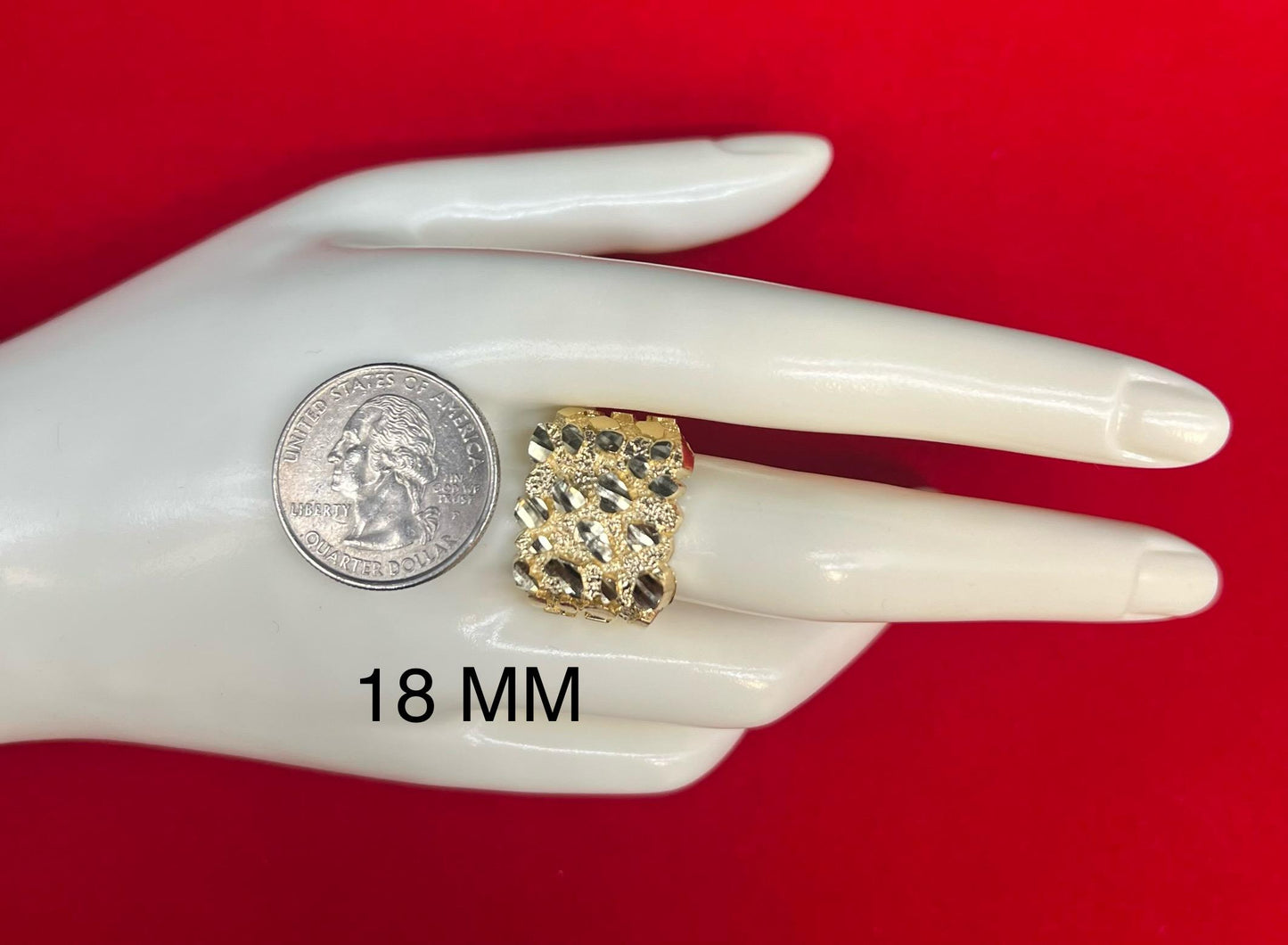 10k Real Solid Gold Square Nugget Ring, 11mm 13mm 16mm 18mm, 10k Gold Ring, 10k Gold Statement Ring, Men and Women Ring, Nugget Ring