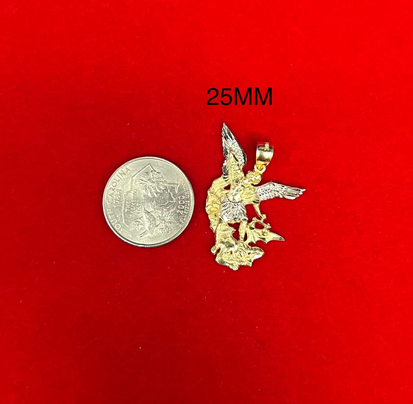 10k Real Solid Gold Saint Michael Charm, 10k Solid Gold Two Tone St. Michael Pendant, Real Gold St. Michael Archangel and the Devil Pendant