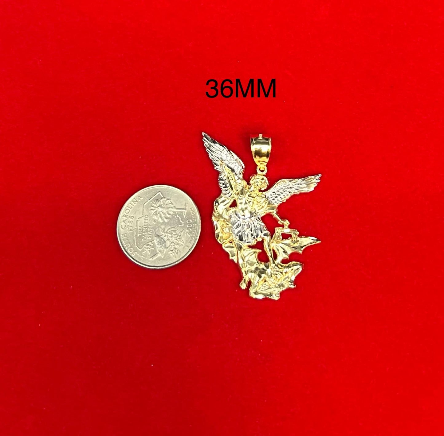 10k Real Solid Gold Saint Michael Charm, 10k Solid Gold Two Tone St. Michael Pendant, Real Gold St. Michael Archangel and the Devil Pendant