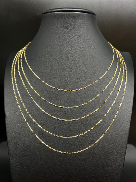 10K SOLID Yellow Gold Figaro Chain Necklace, 1 MM, 16- 24 inches, 10k Solid Figaro Chain, Real 10k Gold Chain, 10k Real Gold Figaro Necklace