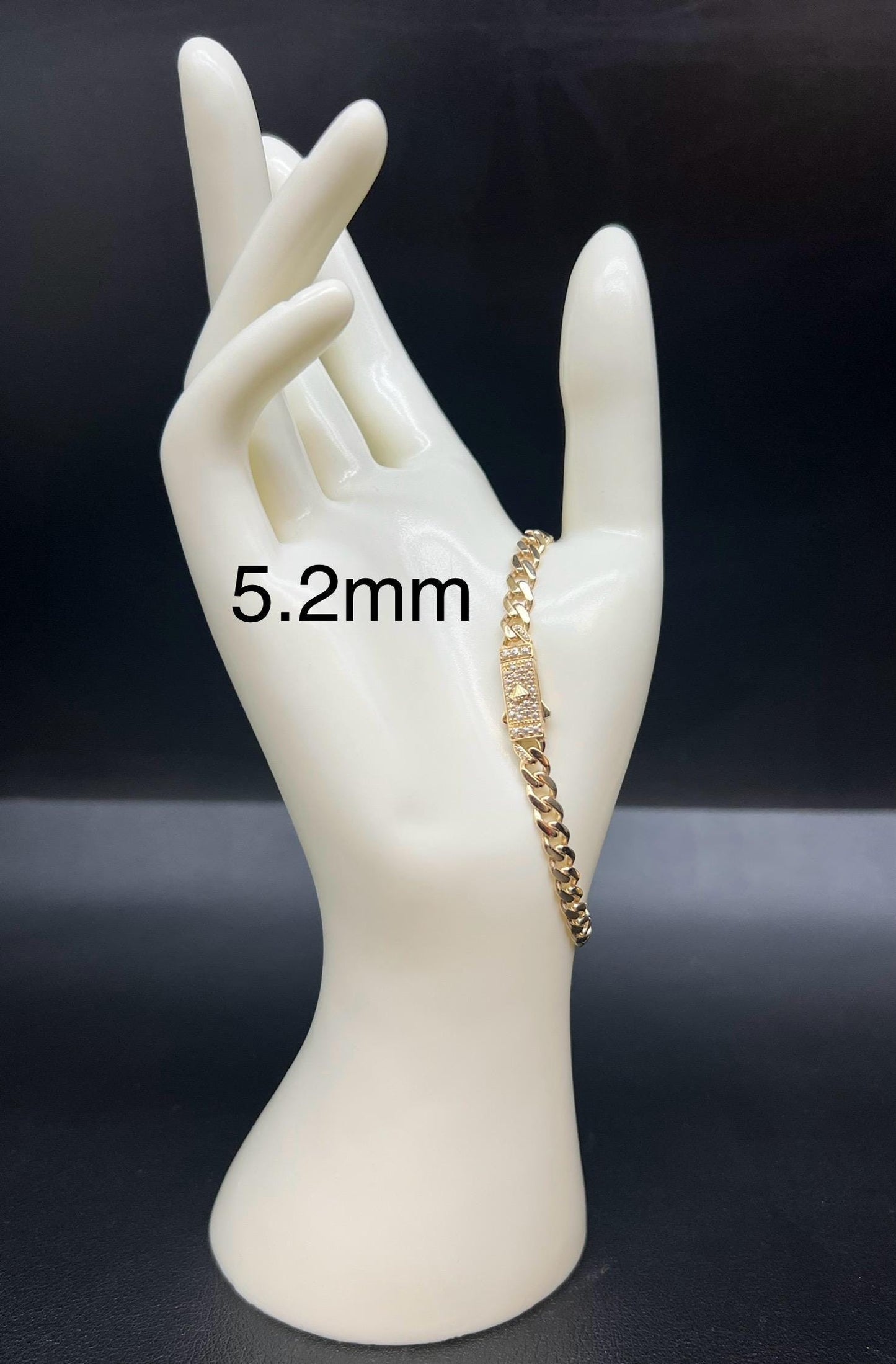 14k Yellow Gold Miami Cuban Chain Bracelet Zirconia Box Lock, 7mm - 15mm Real 14K Yellow Gold,,14k Gold Bracelet, 14k gold Miami cuban