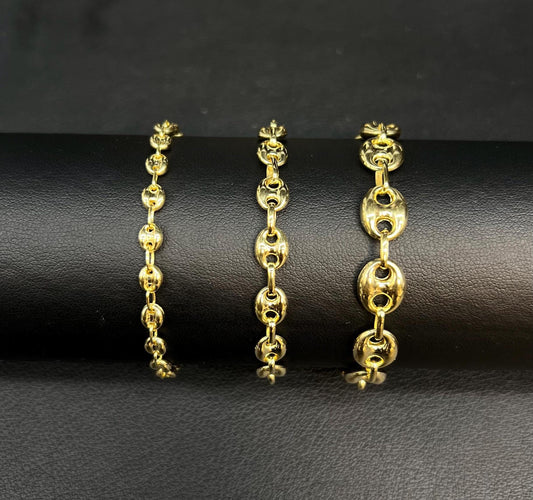 14K Real Gold Puffed Mariner Bracelet, 14K Gold 4.5mm - 9mm Puffed Mariner Bracelet, 14k Women Bracelet, 14K Yellow Gold Puffed Mariner
