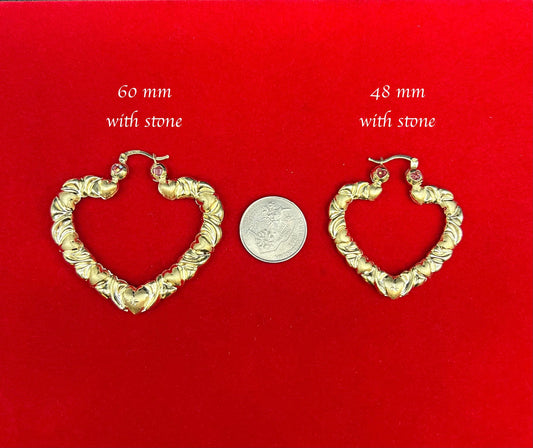 10k Real Solid Yellow Gold Textured Heart Hoop Earrings,High Quality Heart Shape,33mm-76mm Gold Hoop Earrings,Women Earrings