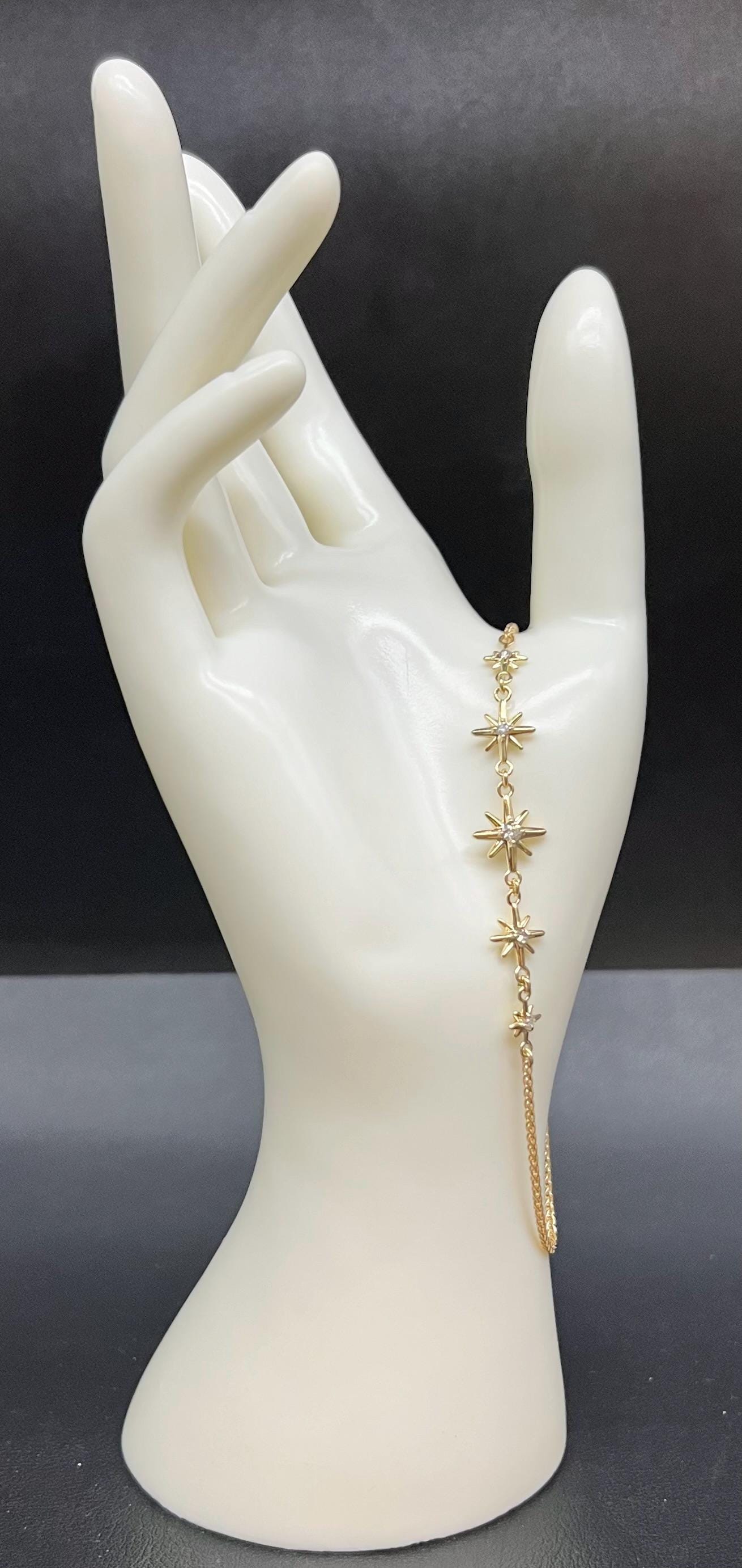 10k Solid Real Gold Star Bracelet, Real Diamond Star Bracelet, Dainty Bracelet, 10k Solid Gold Natural Diamond Star Bracelet