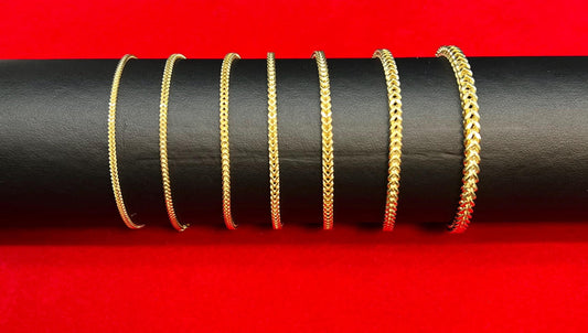 10K Real Gold Franco Chain Bracelets, 1.6mm - 4mm Real 10K Yellow Gold Franco Chain Bracelet, 10k Gold Franco Chain