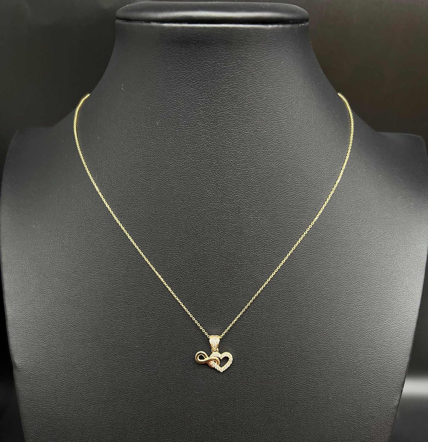 14k Real Gold Infinity Heart Necklace,14K Real SOLID Gold Infinity Heart Charm, 14k Real Gold 1 mm Cable  Chain Necklace, Valentine's day