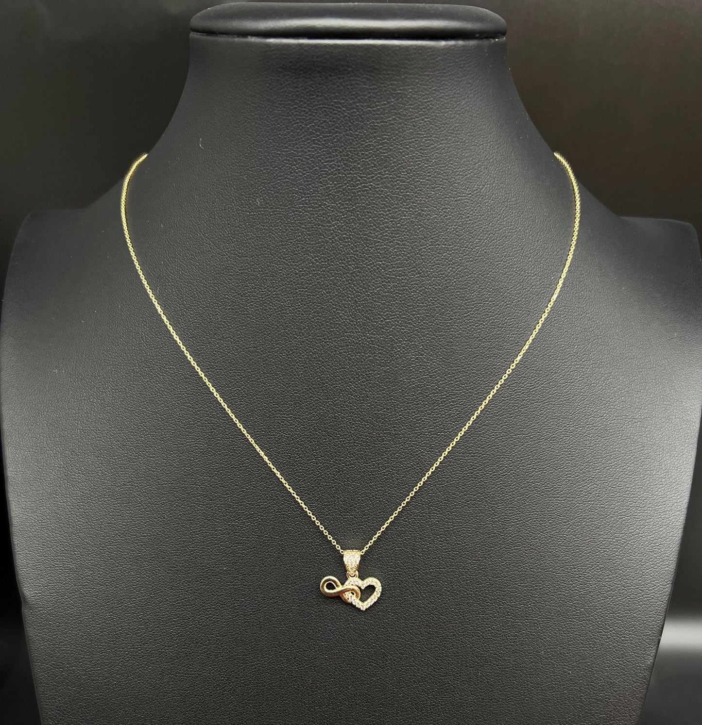 14k Real Gold Infinity Heart Necklace,14K Real SOLID Gold Infinity Heart Charm, 14k Real Gold 1 mm Cable  Chain Necklace, Valentine's day