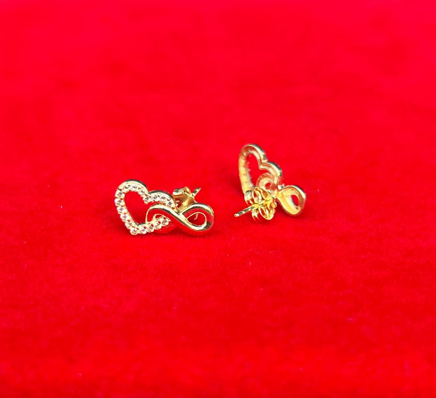 14K Solid Gold Infinity Heart Earrings, Real Gold Love Earrings, Heart Infinity Stud Earrings, Dainty Gold Earrings for Women