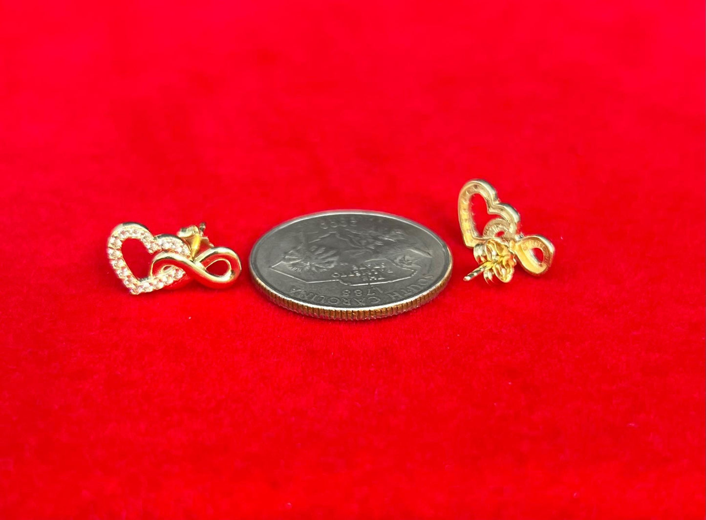 14K Solid Gold Infinity Heart Earrings, Real Gold Love Earrings, Heart Infinity Stud Earrings, Dainty Gold Earrings for Women