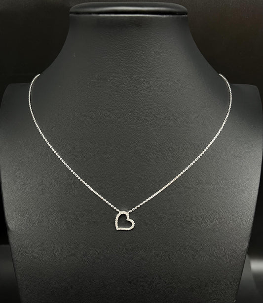 14k Solid Gold Natural Diamond Heart Necklace, 14K Gold Diamond Necklace , 14K White Gold Heart Necklace, 14k Real Diamond Women Necklace