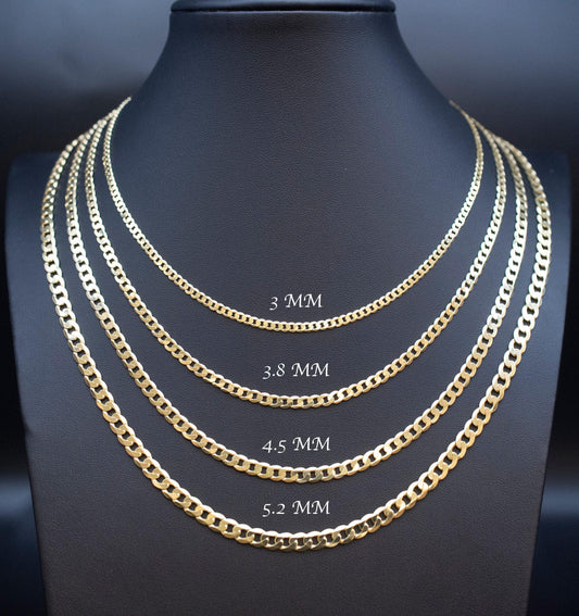 10K Real SOLID Gold Cuban Curb Link Chain, 3mm-5.2mm SOLID Cuban Curb Chain,10K SOLID Gold Chain Necklace Man and Woman,10K Heavy Chain