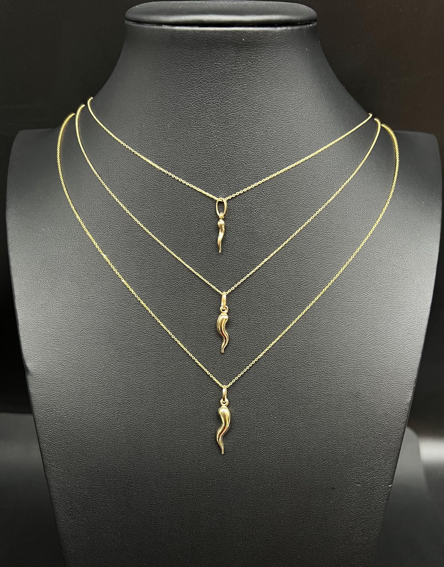 14k Real Gold Italian Horn Pendant Necklace, with 14k Solid Gold 1mm Cable  Chain, Horn Pendant, Real Gold Italian Horn Pendant