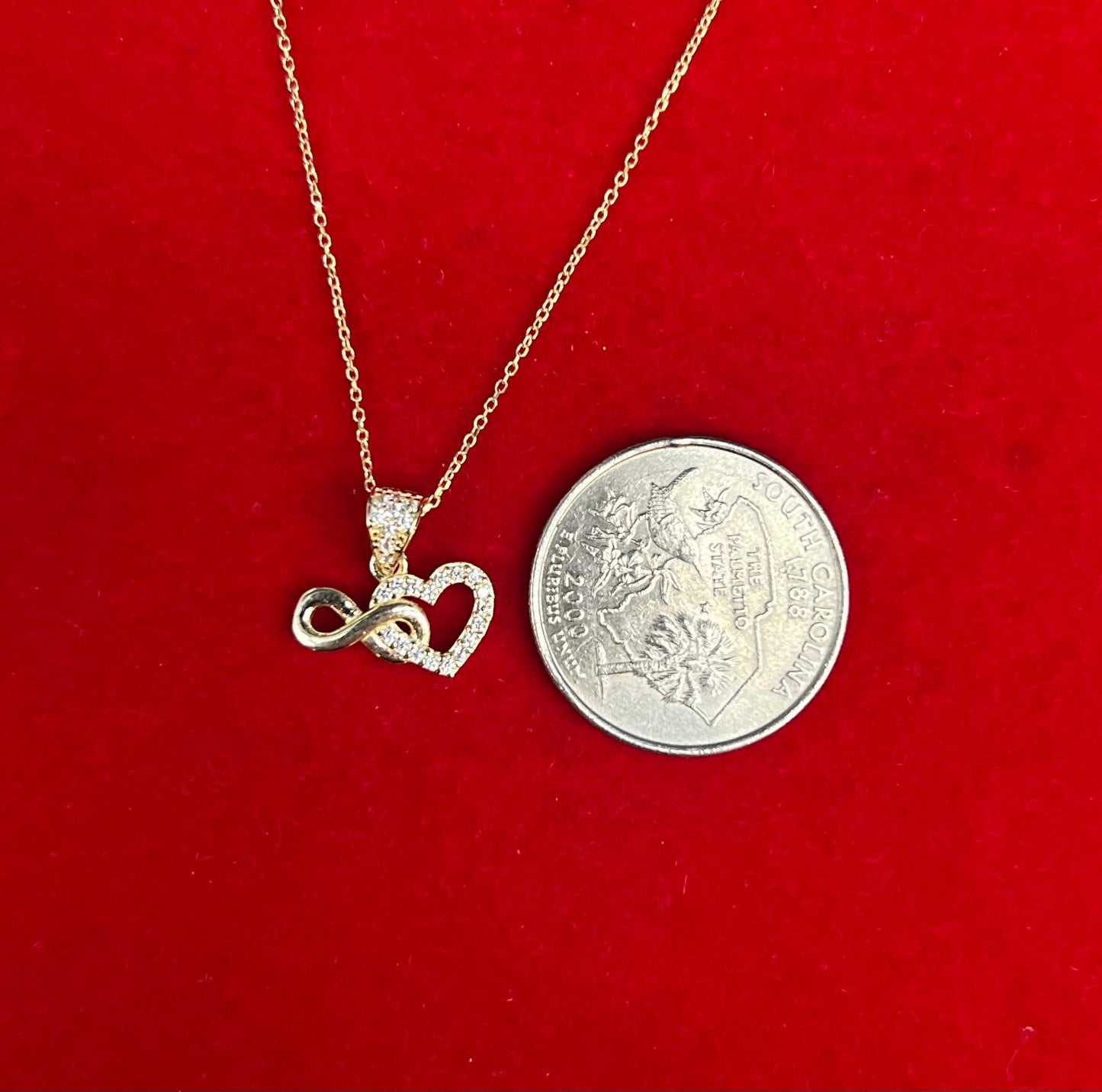 14k Real Gold Infinity Heart Necklace,14K Real SOLID Gold Infinity Heart Charm, 14k Real Gold 1 mm Cable  Chain Necklace, Valentine's day
