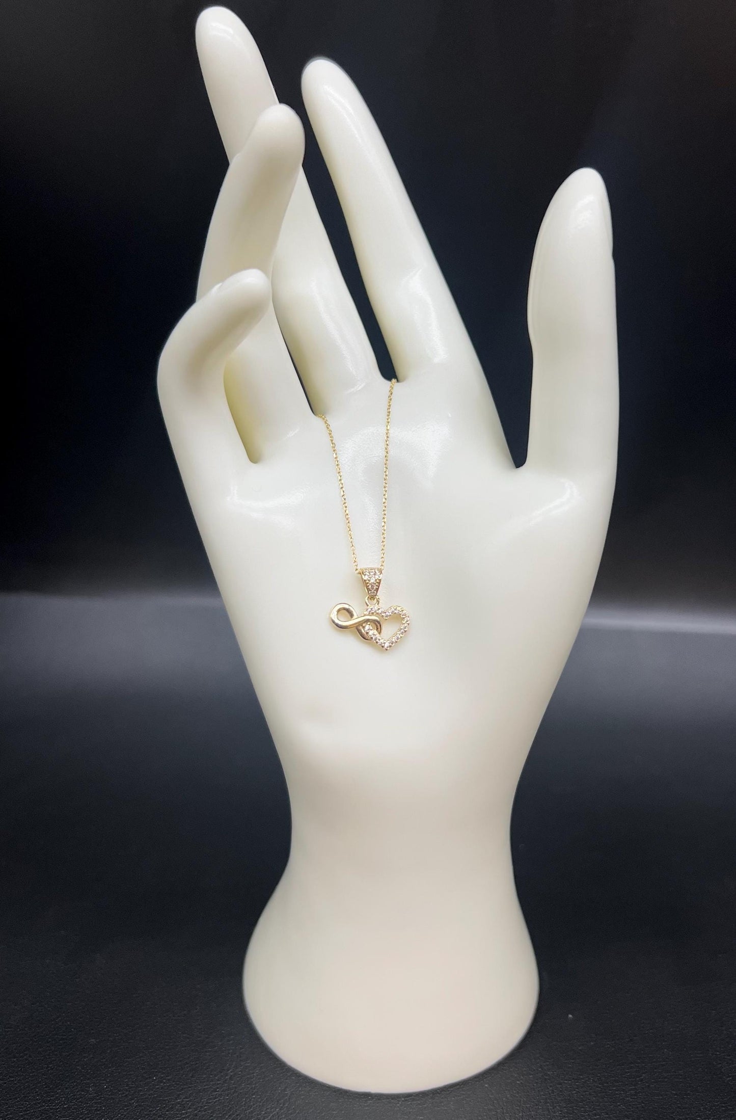 14k Real Gold Infinity Heart Necklace,14K Real SOLID Gold Infinity Heart Charm, 14k Real Gold 1 mm Cable  Chain Necklace, Valentine's day