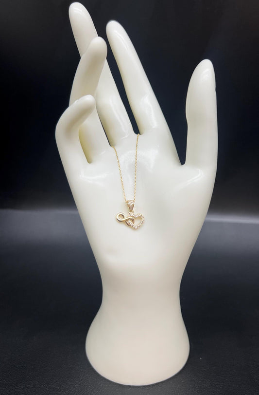 14k Real Gold Infinity Heart Necklace,14K Real SOLID Gold Infinity Heart Charm, 14k Real Gold 1 mm Cable  Chain Necklace, Valentine's day