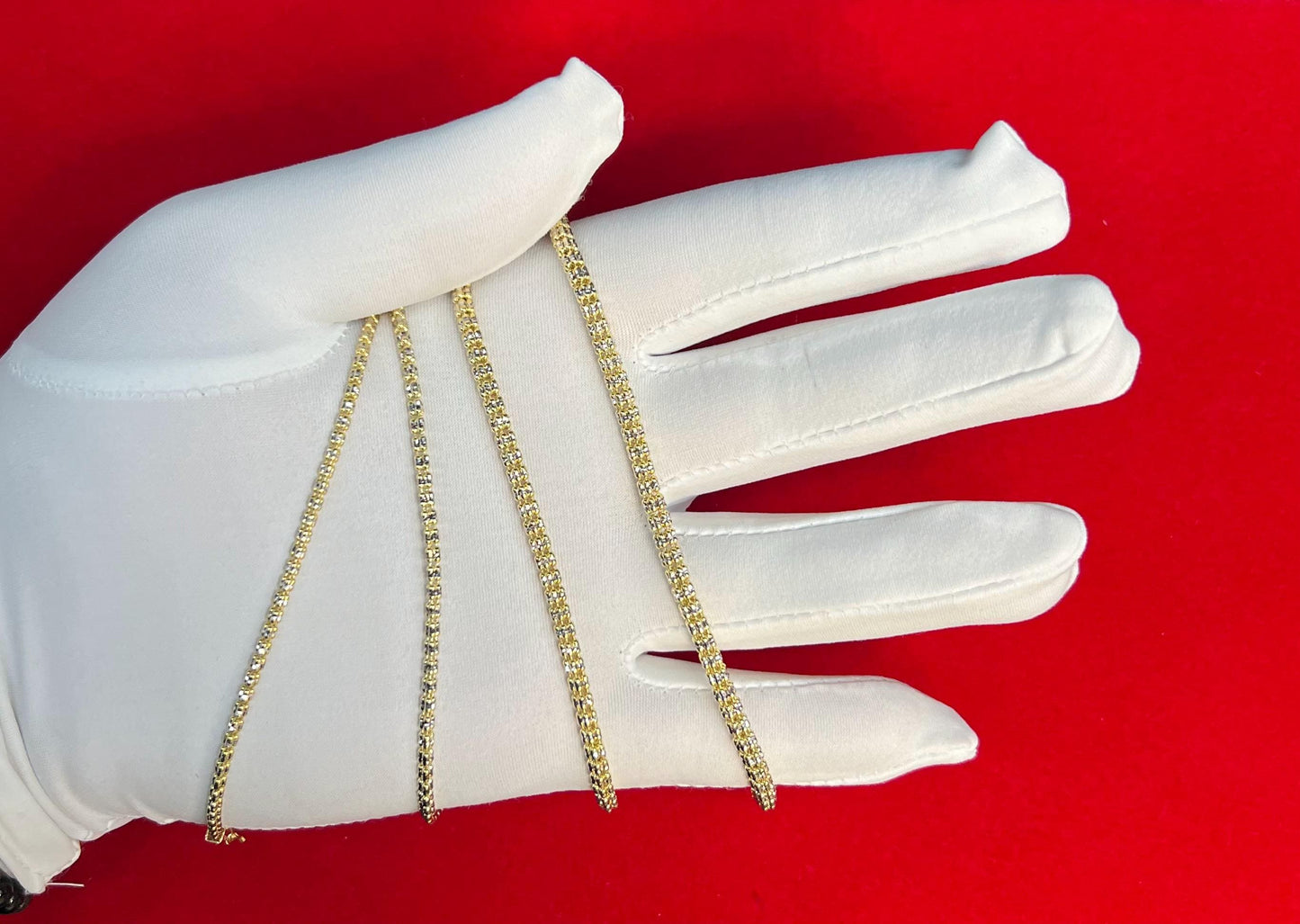 14k Real Gold Diamond Cut Ice Link Chain Bracelet, Two Tone Chain 2.5mm Yellow and White Gold Chain, 14k Real Gold Cylinder Chain