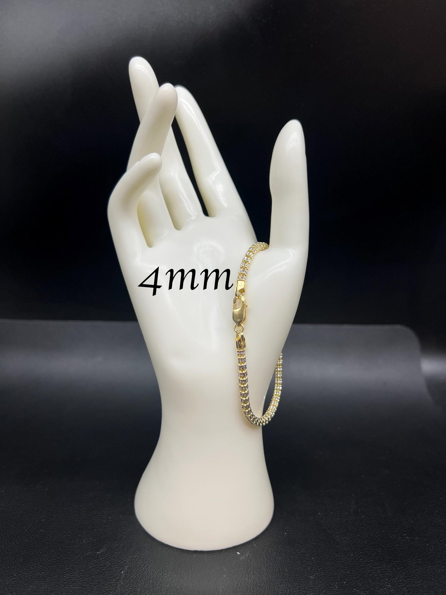 14k Solid Gold Iced Out Chain Bracelet, Two Tone Yellow and White Gold Ice Out Bracelet, 14k Cylinder Chain,14k Diamond Cut Ice Link Chain
