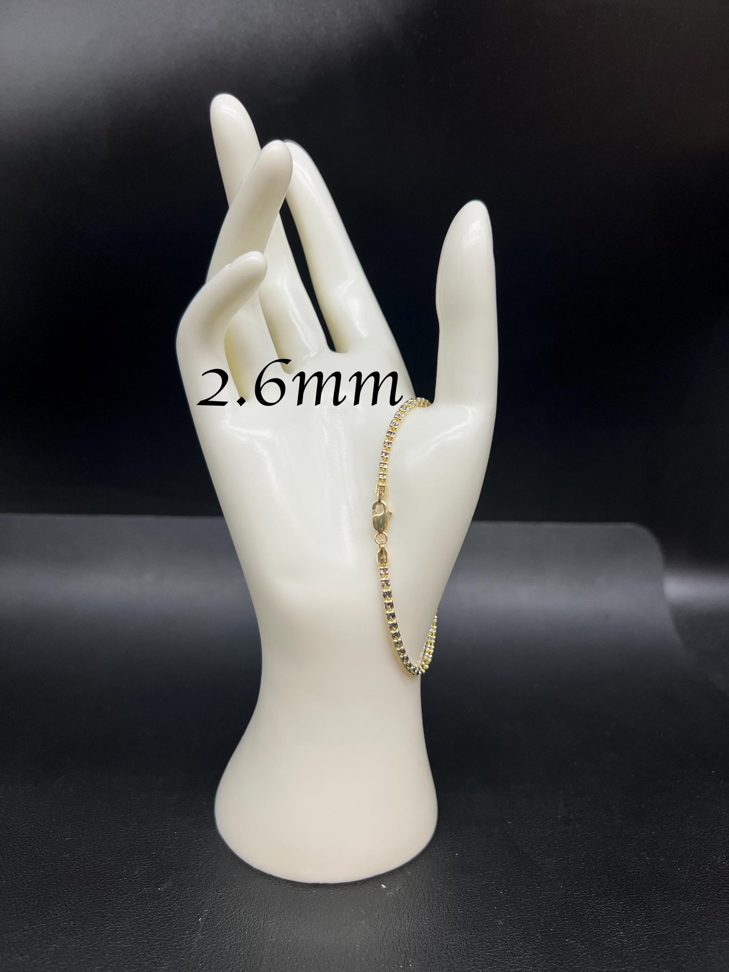 14k Real Gold Diamond Cut Ice Link Chain Bracelet, Two Tone Chain 2.5mm Yellow and White Gold Chain, 14k Real Gold Cylinder Chain