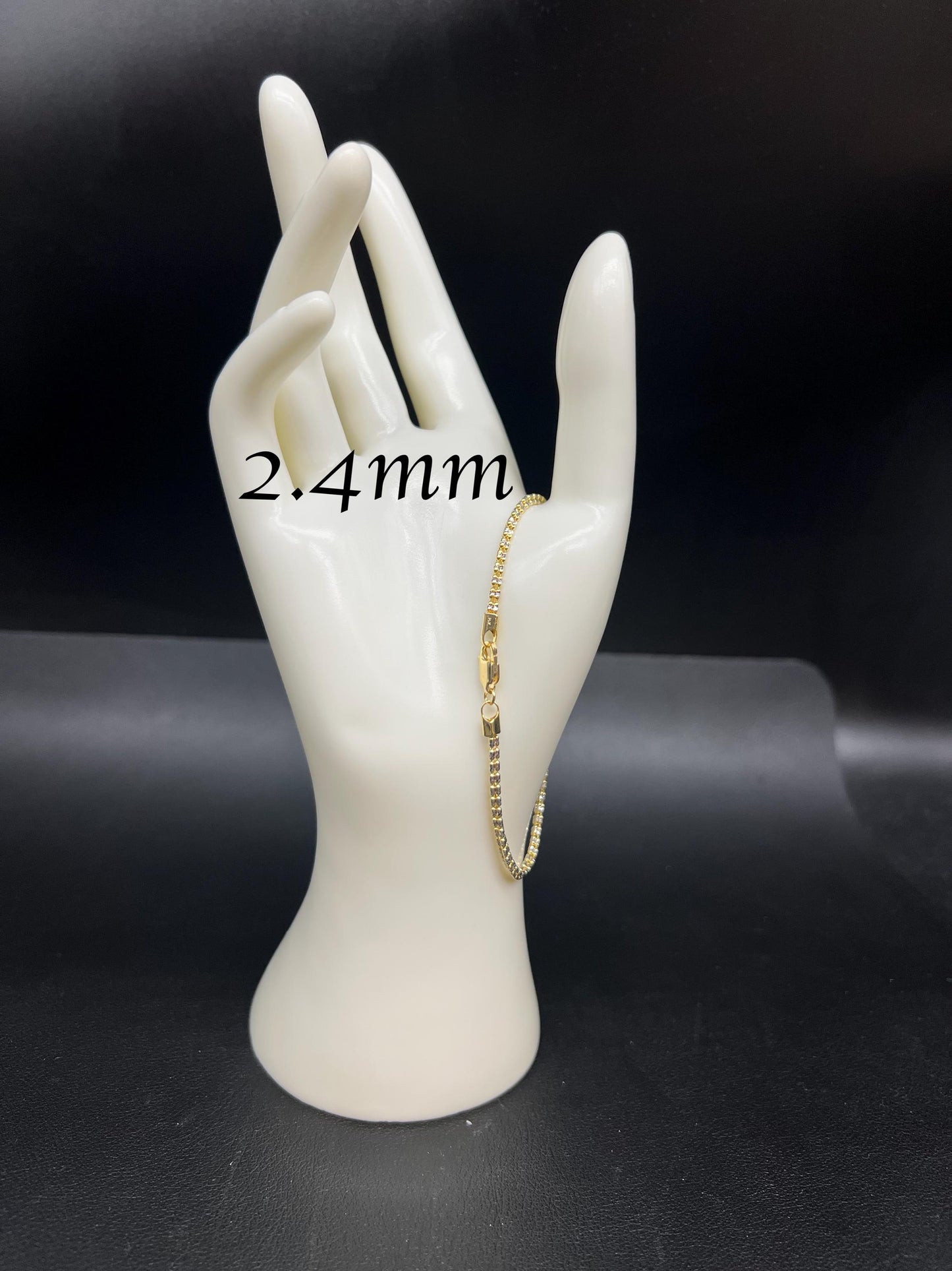 14k Real Gold Diamond Cut Ice Link Chain Bracelet, Two Tone Chain 2.5mm Yellow and White Gold Chain, 14k Real Gold Cylinder Chain