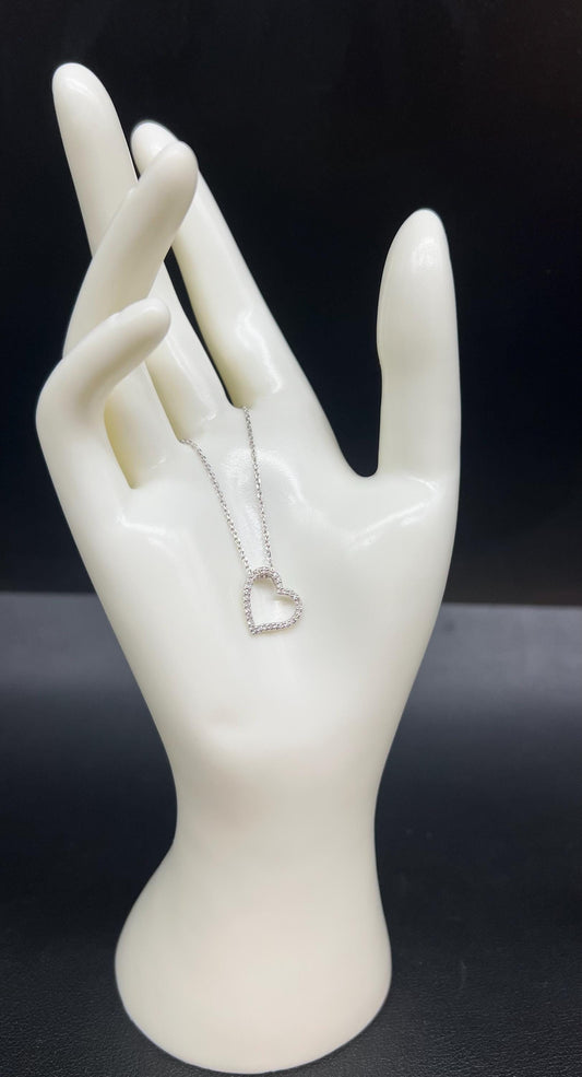 14k Solid Gold Natural Diamond Heart Necklace, 14K Gold Diamond Necklace , 14K White Gold Heart Necklace, 14k Real Diamond Women Necklace