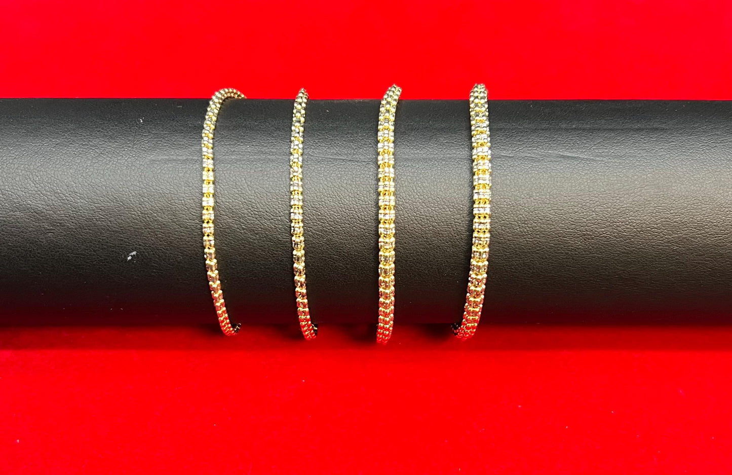 14k Real Gold Diamond Cut Ice Link Chain Bracelet, Two Tone Chain 2.5mm Yellow and White Gold Chain, 14k Real Gold Cylinder Chain