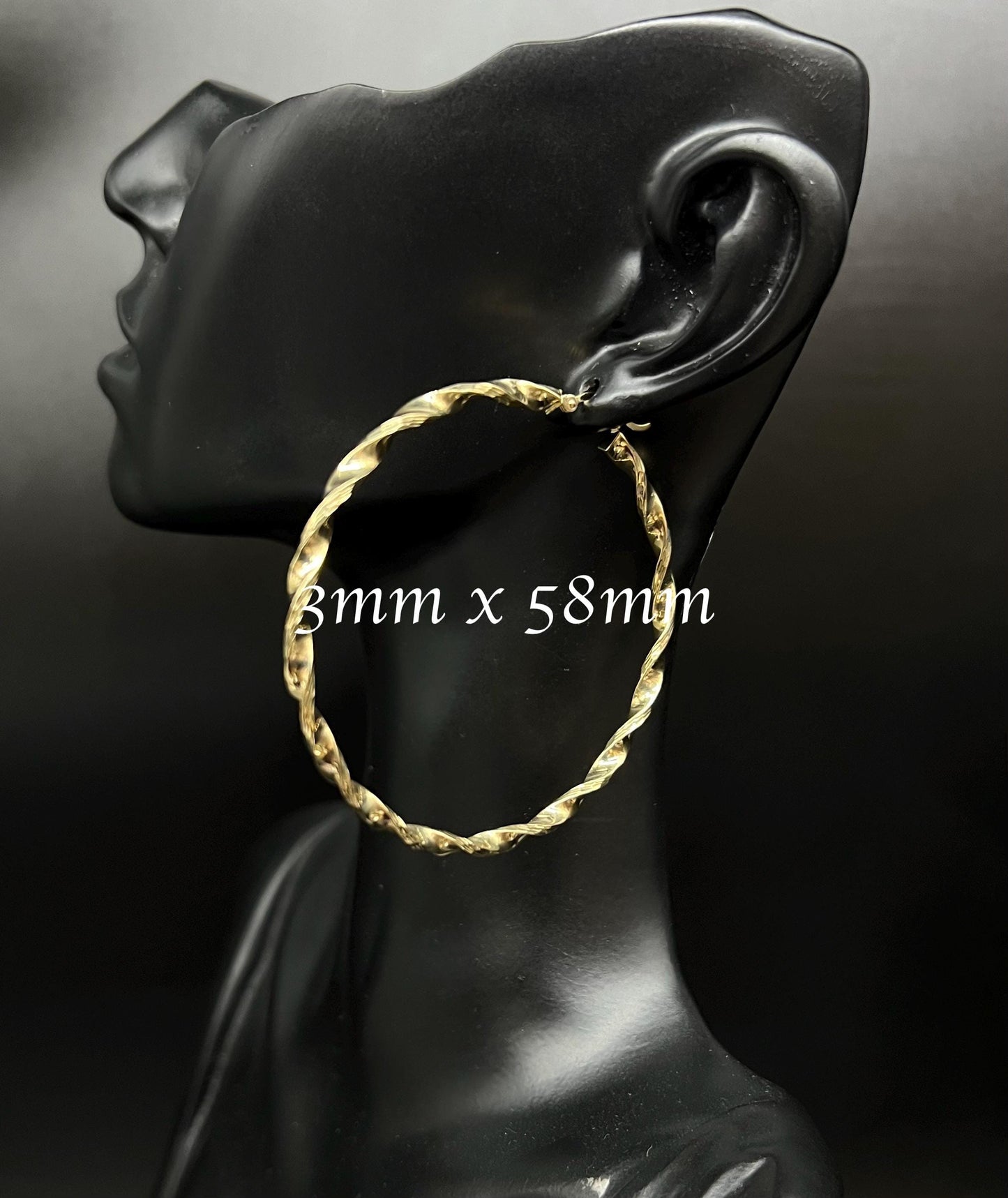 10k Real Yellow Gold Twisted Hoop Earrings 3mm, 4mm, 5mm  Thickness, 25mm - 58mm Real Gold Twisted Hoop Earrings, 10k Twisted Hoop Earring