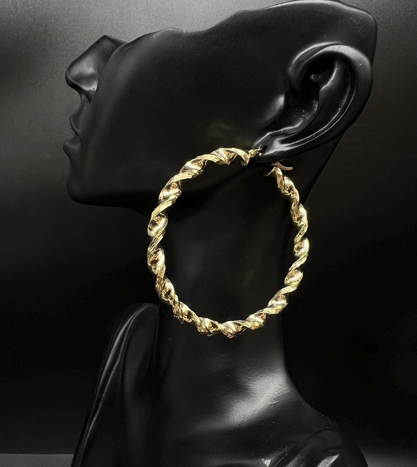 10k Real Yellow Gold Twisted Hoop Earrings 3mm, 4mm, 5mm  Thickness, 25mm - 58mm Real Gold Twisted Hoop Earrings, 10k Twisted Hoop Earring