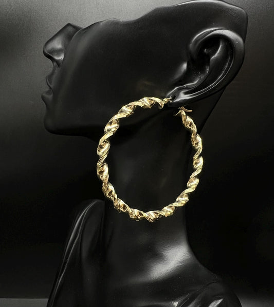 10k Real Yellow Gold Twisted Hoop Earrings 3mm, 4mm, 5mm  Thickness, 25mm - 58mm Real Gold Twisted Hoop Earrings, 10k Twisted Hoop Earring