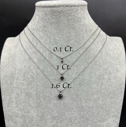 14k Solid Gold Natural  Black Diamond Pendant, 14K Solid Gold 0.1 - 1.6 Carat Natural Diamond Necklace with 14K Solid White Gold Cable Chain