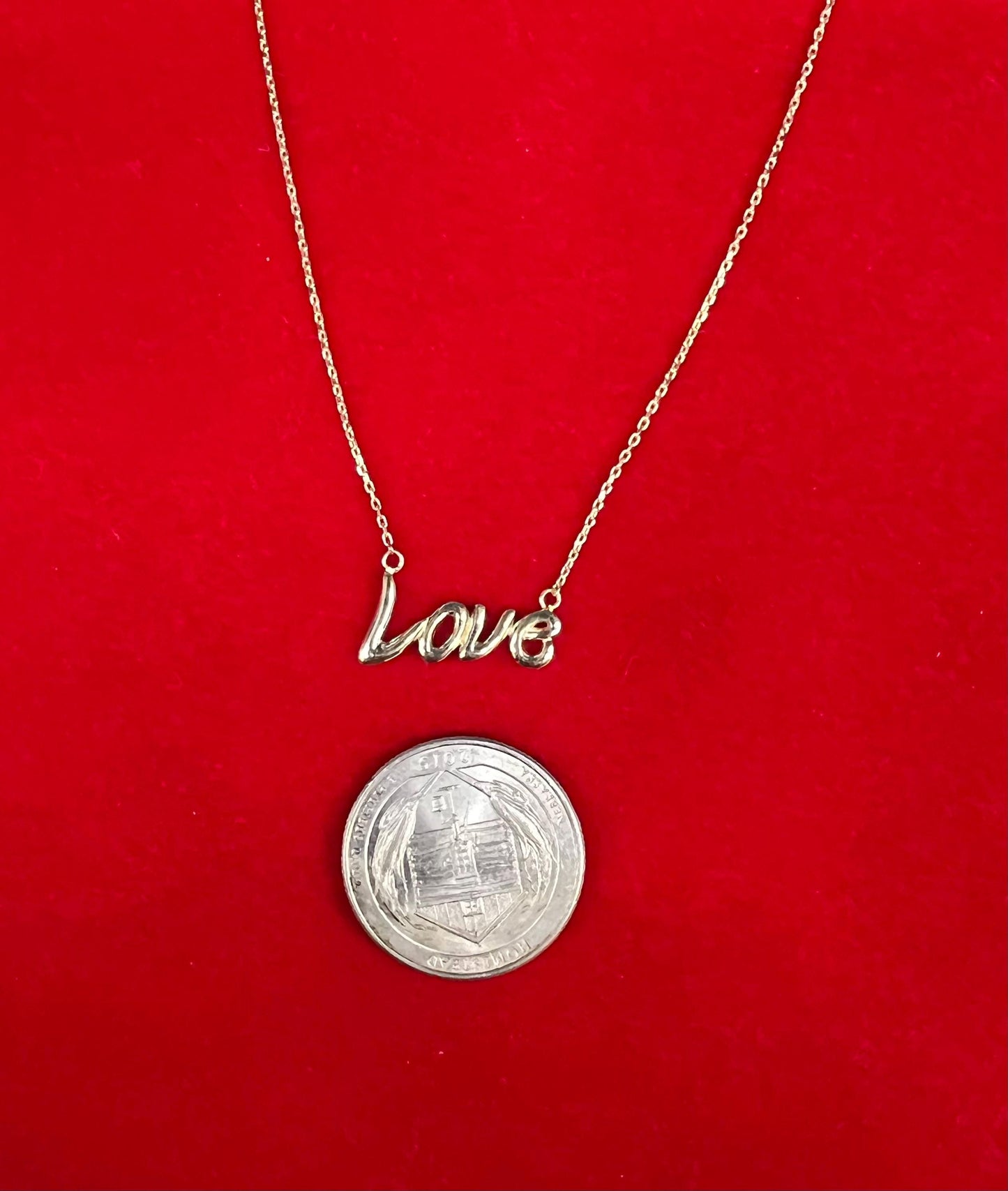 14k Real Solid Gold Love Necklace – Dainty Gold Chain for Women, Minimalist Jewelry Gift for Birthday or Valentine’s Day, Love Pendant Chain