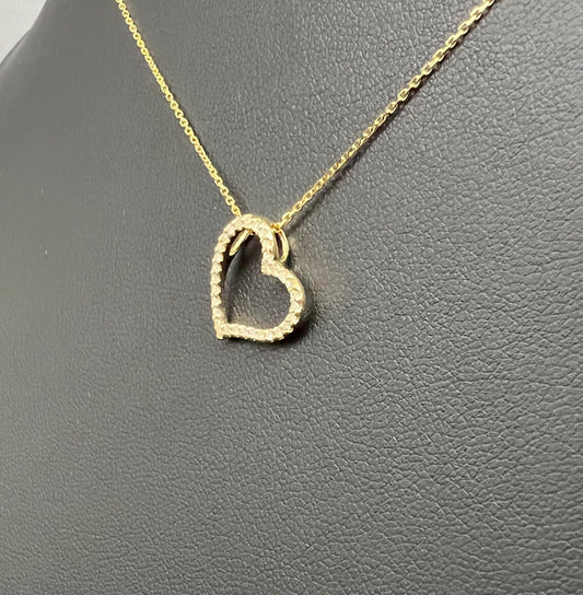 14k Solid Gold Natural Diamond Heart Necklace, 14K Gold Diamond Necklace , 14K Yellow Gold Heart Necklace, 14k Real Diamond Women Necklace