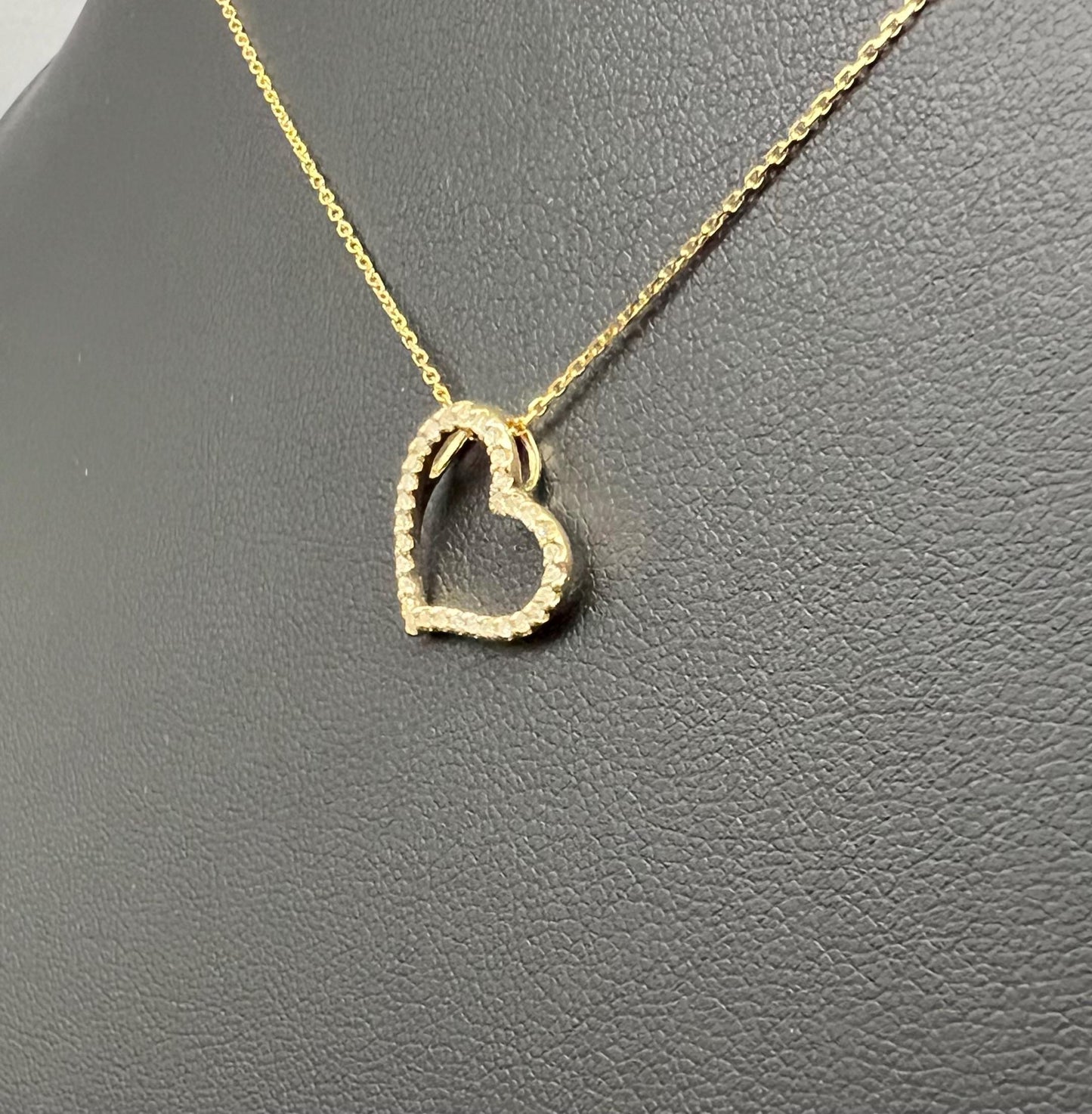14k Solid Gold Natural Diamond Heart Necklace, 14K Gold Diamond Necklace , 14K Yellow Gold Heart Necklace, 14k Real Diamond Women Necklace