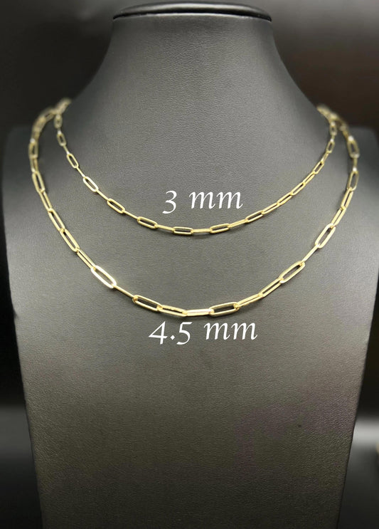 10K Real Yellow Gold Paperclip Chain Necklace and Bracelet,10k 2.3mm, 3mm, 4.5mm Real Gold, 10k Gold Paperclips Chain,10K Fancy Paperclips