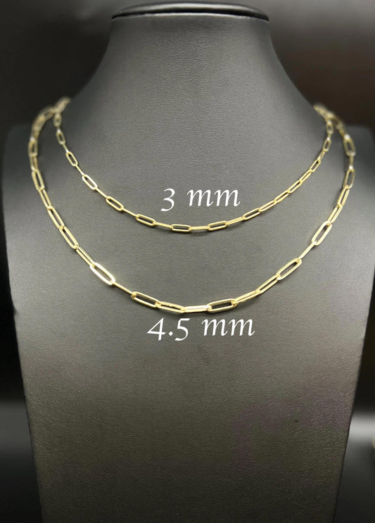 10K Real Yellow Gold Paperclip Chain Necklace and Bracelet,10k 1.2mm - 4.5mm Paperclips Chain, 10k Gold Paperclip Chain, 10K Fancy Paperclip