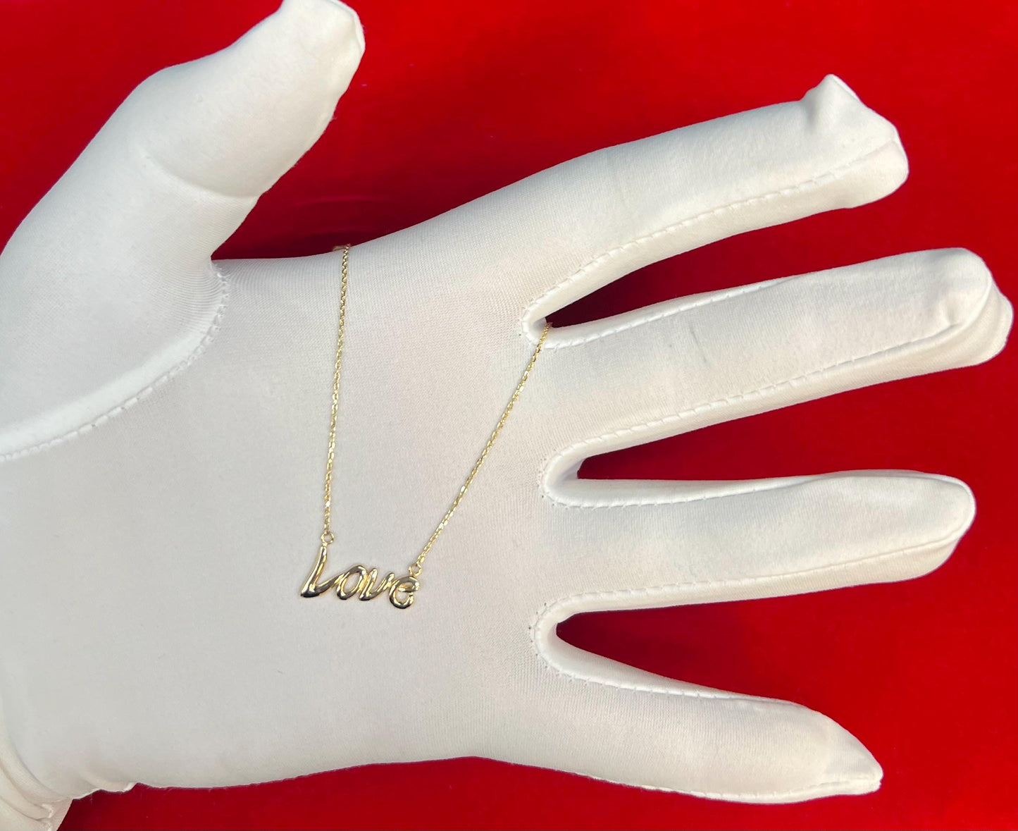 14k Real Solid Gold Love Necklace – Dainty Gold Chain for Women, Minimalist Jewelry Gift for Birthday or Valentine’s Day, Love Pendant Chain