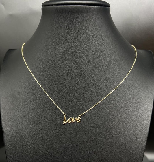 14k Real Solid Gold Love Necklace – Dainty Gold Chain for Women, Minimalist Jewelry Gift for Birthday or Valentine’s Day, Love Pendant Chain
