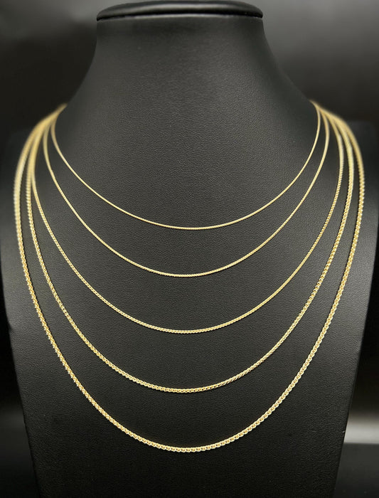 14K SOLID Yellow Gold Wheat Chain Necklace, 14k Solid Gold 0.9mm - 2.1mm Wheat Chain ,14k Men and Women Wheat Chain, 14k Solid Gold Necklace