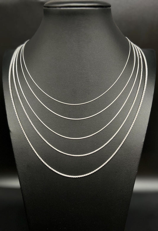 14K SOLID White Gold  Wheat Chain Necklace, 14k Solid Gold 0.9mm - 2.1mm Wheat Chain ,14k Men and Women Wheat Chain, 14k Solid Gold Necklace