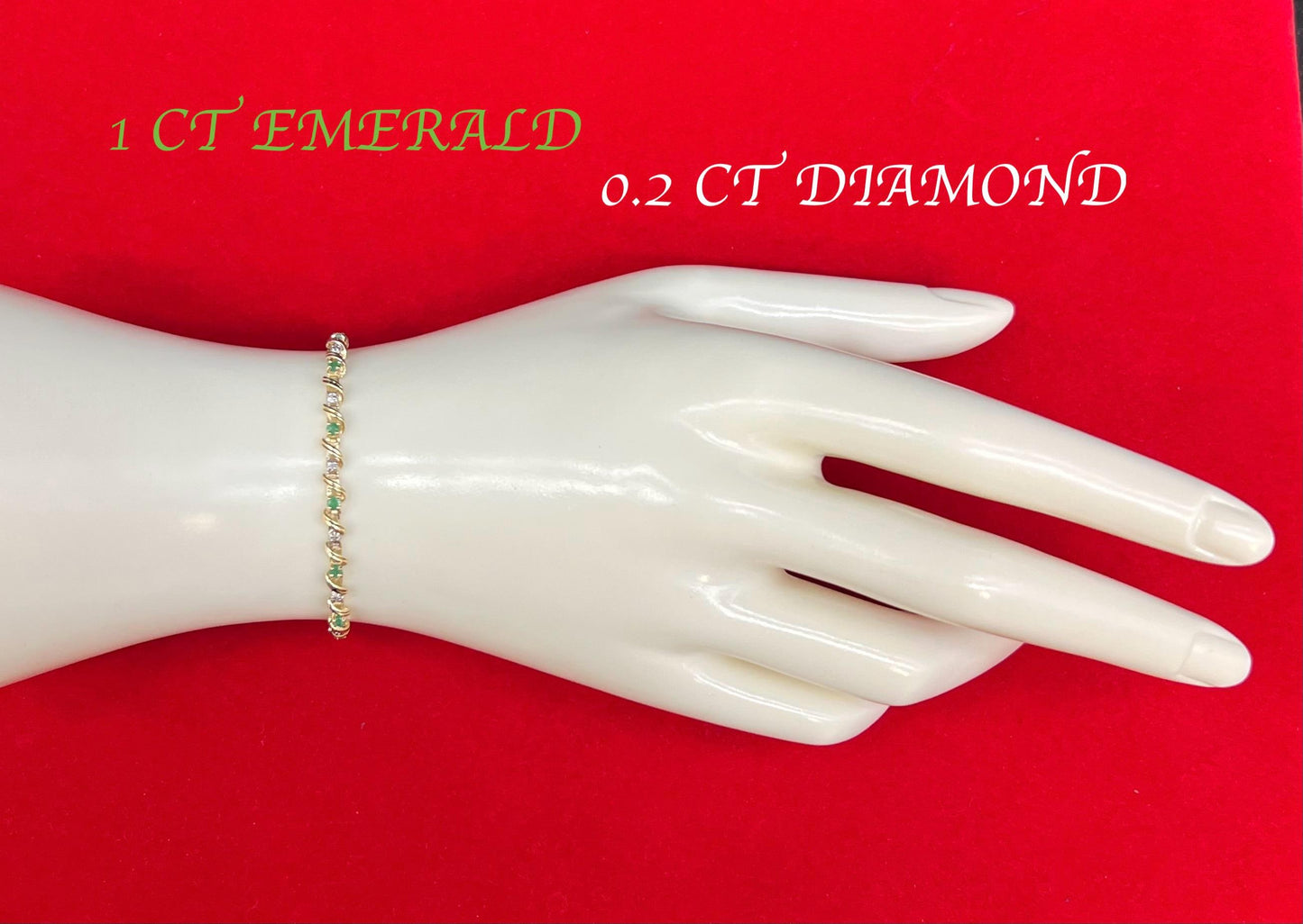10k Real Solid Gold 1 ct. EMERALD Bracelet, 10k Real Solid Gold 1 ct. SAPPHIRE Bracelet, 10k Real Solid Gold 0.2 Ct Natural Diamond Bracelet