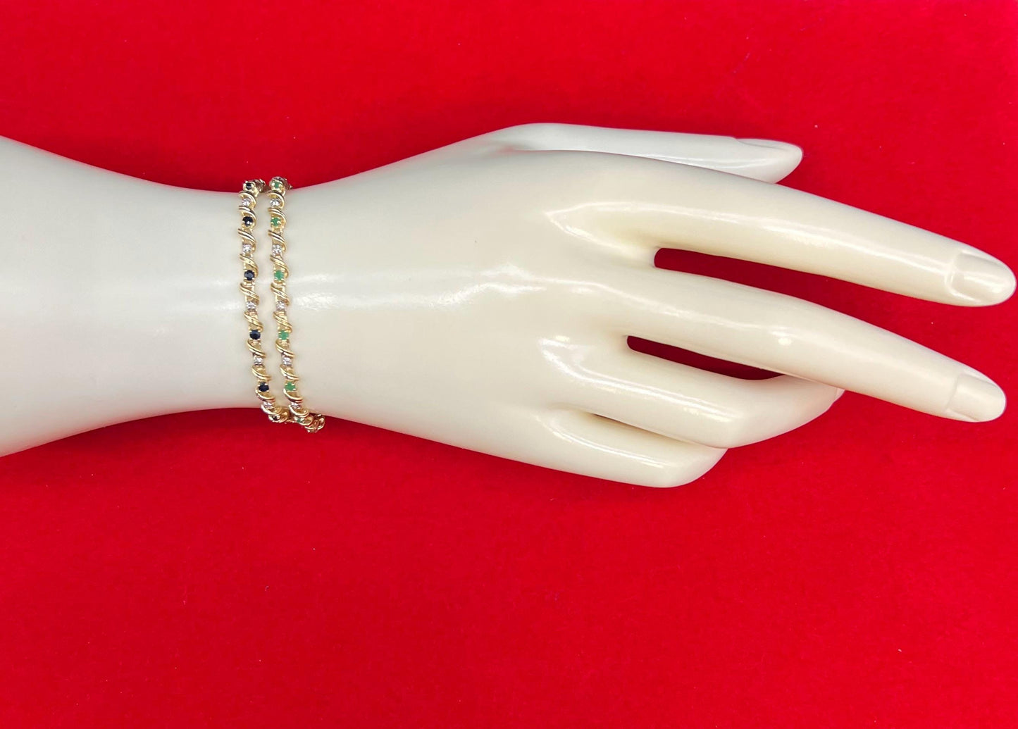 10k Real Solid Gold 1 ct. EMERALD Bracelet, 10k Real Solid Gold 1 ct. SAPPHIRE Bracelet, 10k Real Solid Gold 0.2 Ct Natural Diamond Bracelet