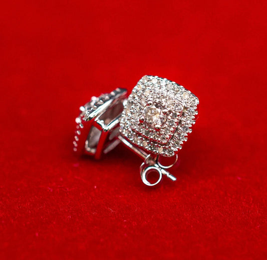 10K Gold Diamond Earring , 10K Solid Gold Square Diamond Earring ,10k Real Diamond Square Earring, Diamond Women Earring